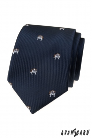 Blaue Krawatte mit Bulldoggen-Muster