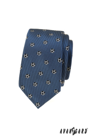 Blaue schmale Krawatte mit Fußballmuster