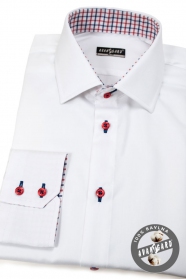 Weiß Slim-Fit-Hemd mit roten Knöpfen