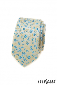 Schmale Krawatte für Männer mit blau-gelbem Muster
