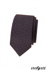 Blaue, schmale Krawatte mit braunem Muster