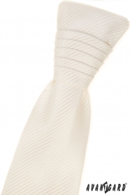 Französische cremefarbene Krawatte mit gestreifter Textur und Einstecktuch