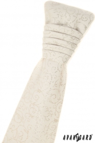 Französische Creme Krawatte mit Einstecktuch - silbernes Muster