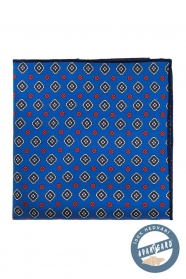 Blaues Seideneinstecktuch mit farbigem Muster