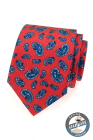Rote Krawattte mit blauen Paisley-Motiven