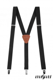 Schwarze Herren Y-Form Hosenträger mit braunem Leder und Metallclips