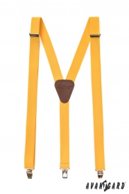 Gelbe Hosenträger mit braunem Leder und Metallclips