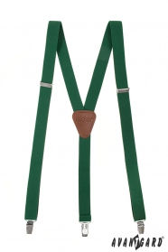 Hosenträger in Y-Form mit Clips Smaragdgrün dunkelbraunes Leder