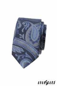Blaue schmale Krawatte mit modernem Muster