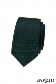 Dunkelgrüne schmale Krawatte mit Gittermuster