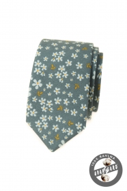 Olivgrüne schmale Krawatte mit Blumenmuster