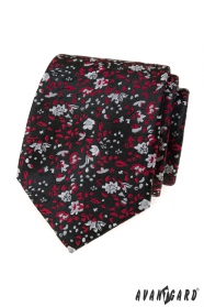 Schwarze Krawatte mit rot-grauem Muster