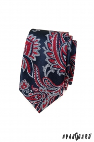 Blaue slim Krawatte mit rotem Paisley-Muster