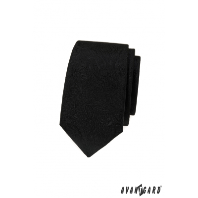 Schwarze schmale Krawatte mit Paisley-Motiv