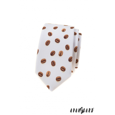 Cremige schmale Krawatte mit Kaffeebohnen