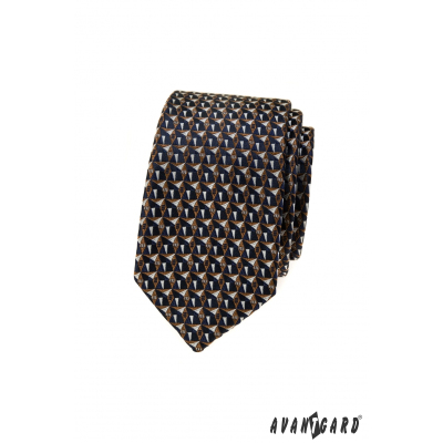 Schmale Krawatte mit blau-braunem Muster