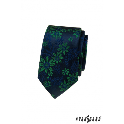 Schmale Krawatte mit blaugrünem Muster