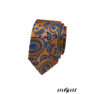 Orangefarbene Krawatte mit blauem Paisley-Muster