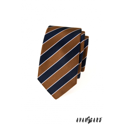 Blau-braun gestreifte schmale Krawatte