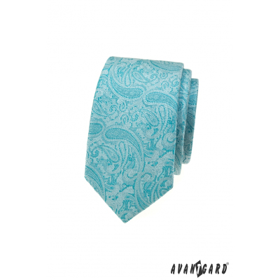Türkise schmale Krawatte mit Paisley-Muster