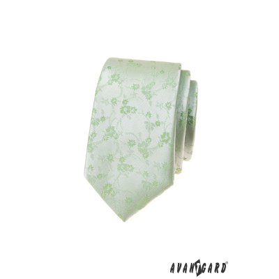 Schmale Krawatte mit Blumenmuster in Grün