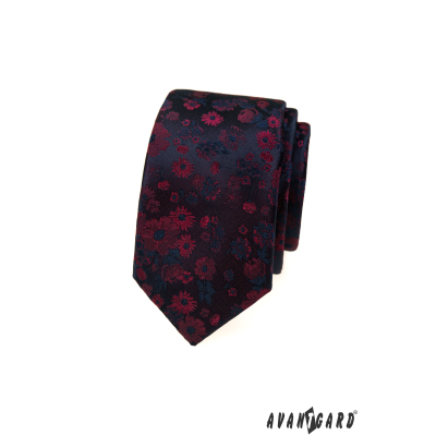 Dunkelblaue Krawatte mit weinrotem Muster