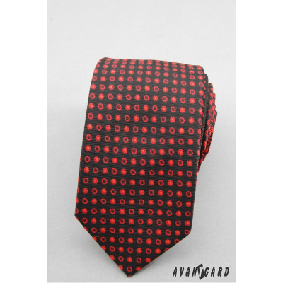 Krawatte SLIM schwarz rote Tupfe