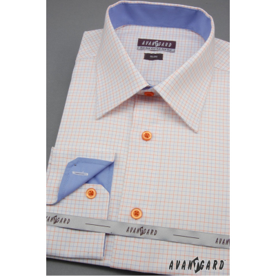 Weißes Herren Hemd Slim mit blauen und orangefarbenen Accessoires