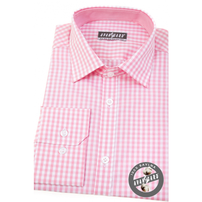 Slim Herrenhemd mit rosa Würfel langen Ärmeln