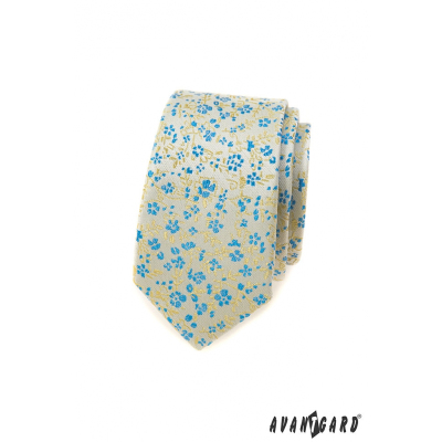 Schmale Krawatte für Männer mit blau-gelbem Muster