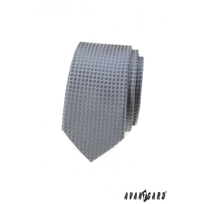 Graue schmale Krawatte mit Karomuster