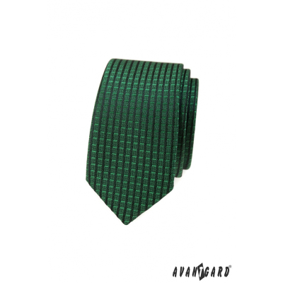 Grüne schmale Krawatte mit kariertem 3D-Muster