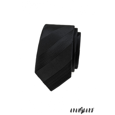 Schwarze schmale Krawatte mit Streifen
