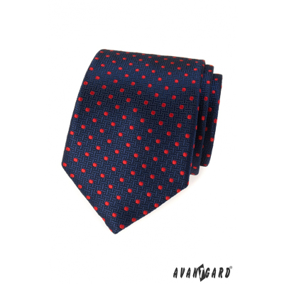Blaue strukturierte Krawatte mit roten Punkten