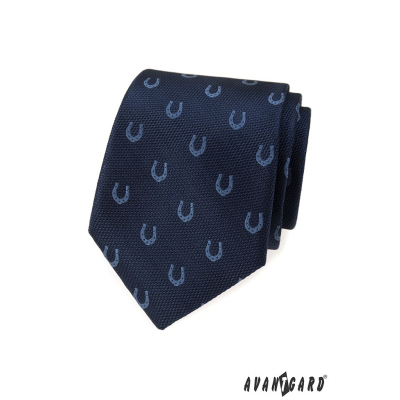 Blaue Krawatte mit Hufeisenmotiv