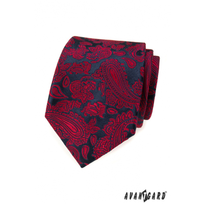 Dunkelblaue Krawatte mit rotem Paisley-Muster