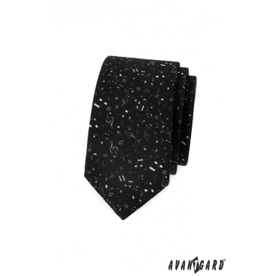 Schwarze, schmale Krawatte mit Musiknoten