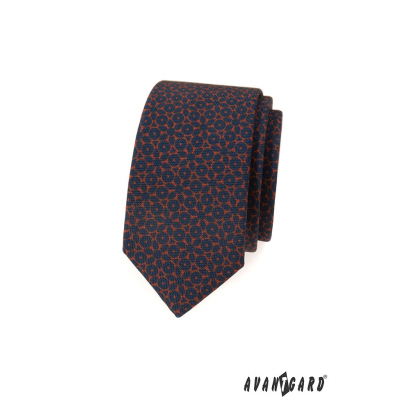 Blaue, schmale Krawatte mit braunem Muster