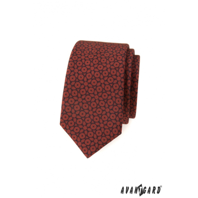 Schmale braune Krawatte mit dunkelblauem Muster