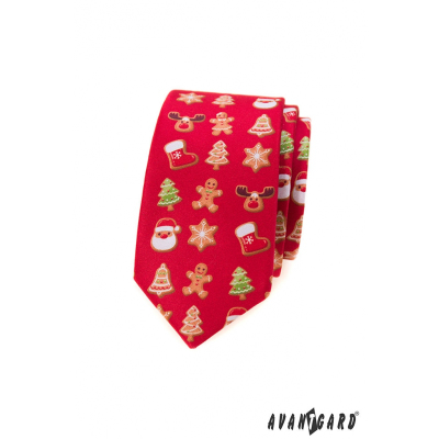 Rote schmale Krawatte mit Weihnachtsmotiv