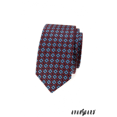 Schmale Herren Krawatte mit blaurotem Muster