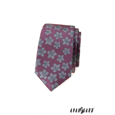 Dunkelrosa schmale Krawatte mit grauen Blumen