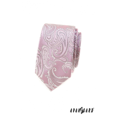 Rosa schmale Krawatte mit Paisley-Motiv