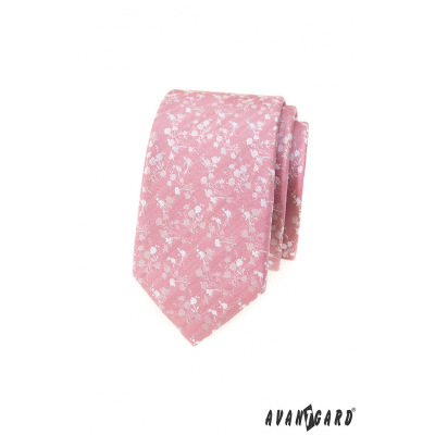 Puderrosa schmale Krawatte mit weißem Muster