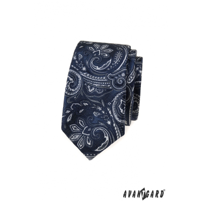 Blaue schmale Krawatte mit Paisley-Motiv