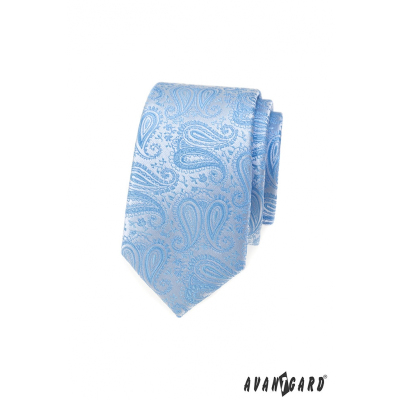 Schmale Krawatte mit hellblauem Paisley-Muster