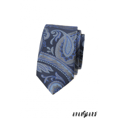 Blaue schmale Krawatte mit modernem Muster