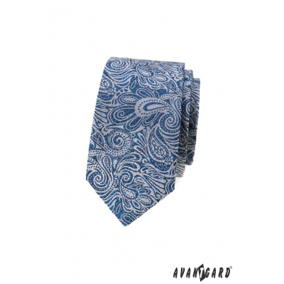Blaue schmale Krawatte mit Paisley-Muster