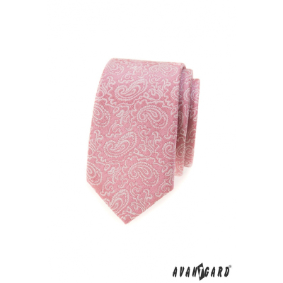 Puderrosa schmale Krawatte mit Paisley-Muster