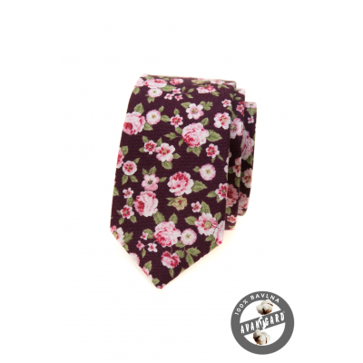 Schmale Krawatte mit rosa Blumen